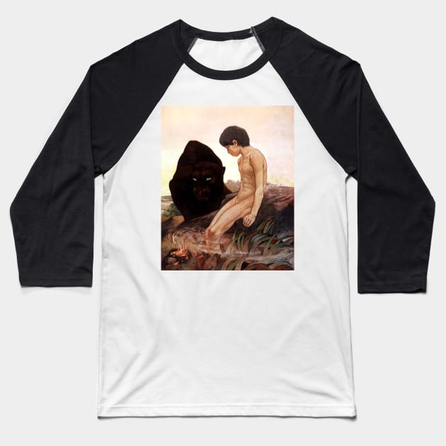 Jungle Book - Mowgli's Bagheera -Detmold Brothers Baseball T-Shirt by forgottenbeauty